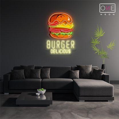 Enseigne néon DEL "Burgers - Œuvre d'art délicieuse"