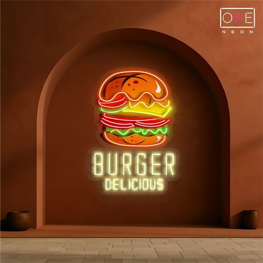 Enseigne néon DEL "Burgers - Œuvre d'art délicieuse"
