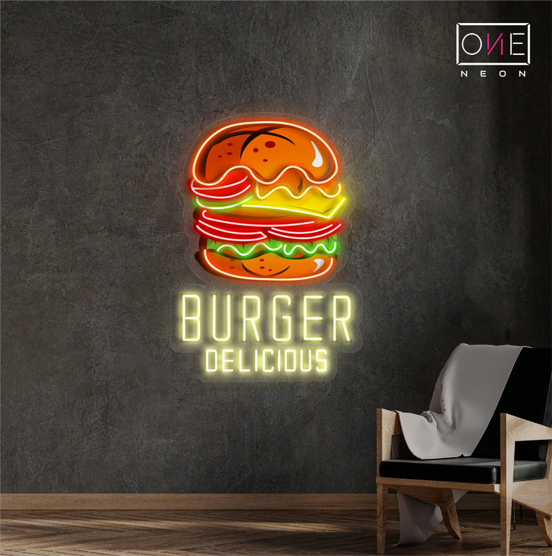 Enseigne néon DEL "Burgers - Œuvre d'art délicieuse"