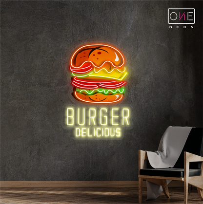 Enseigne néon DEL "Burgers - Œuvre d'art délicieuse"