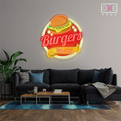 Enseigne néon LED "Burgers à emporter"