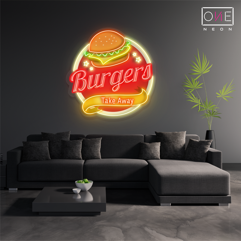 Enseigne néon LED "Burgers à emporter"