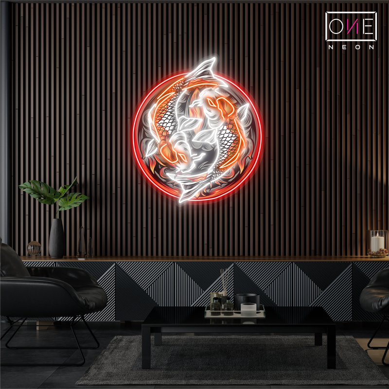Enseigne néon LED décorative Ying Yang Carpe Koï