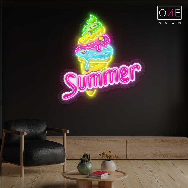 Enseigne néon LED œuvre d'art crème glacée d'été