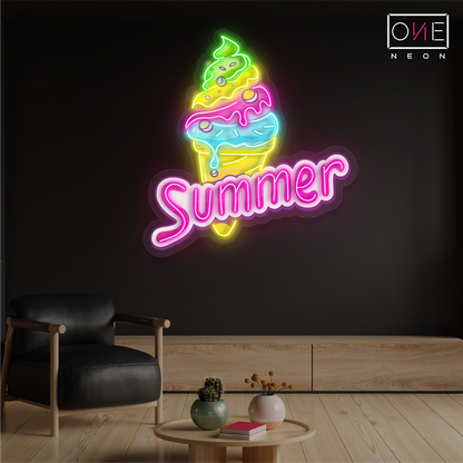 Enseigne néon LED œuvre d'art crème glacée d'été