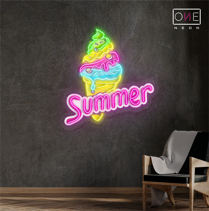 Enseigne néon LED œuvre d'art crème glacée d'été