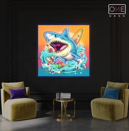 Enseigne Néon LED Requin Surfeur Attaque Dessin Artistique