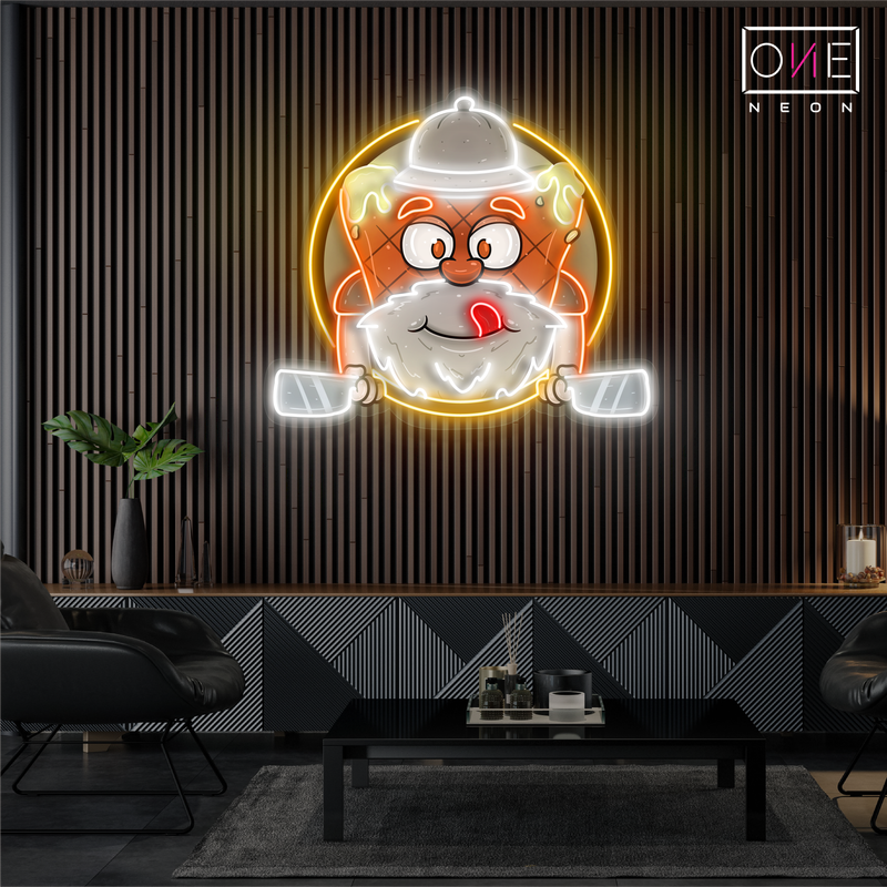 Enseigne néon LED mascotte de steak de viande