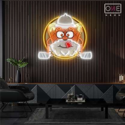 Enseigne néon LED mascotte de steak de viande