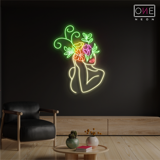 Enseigne néon LED œuvre d'art florale