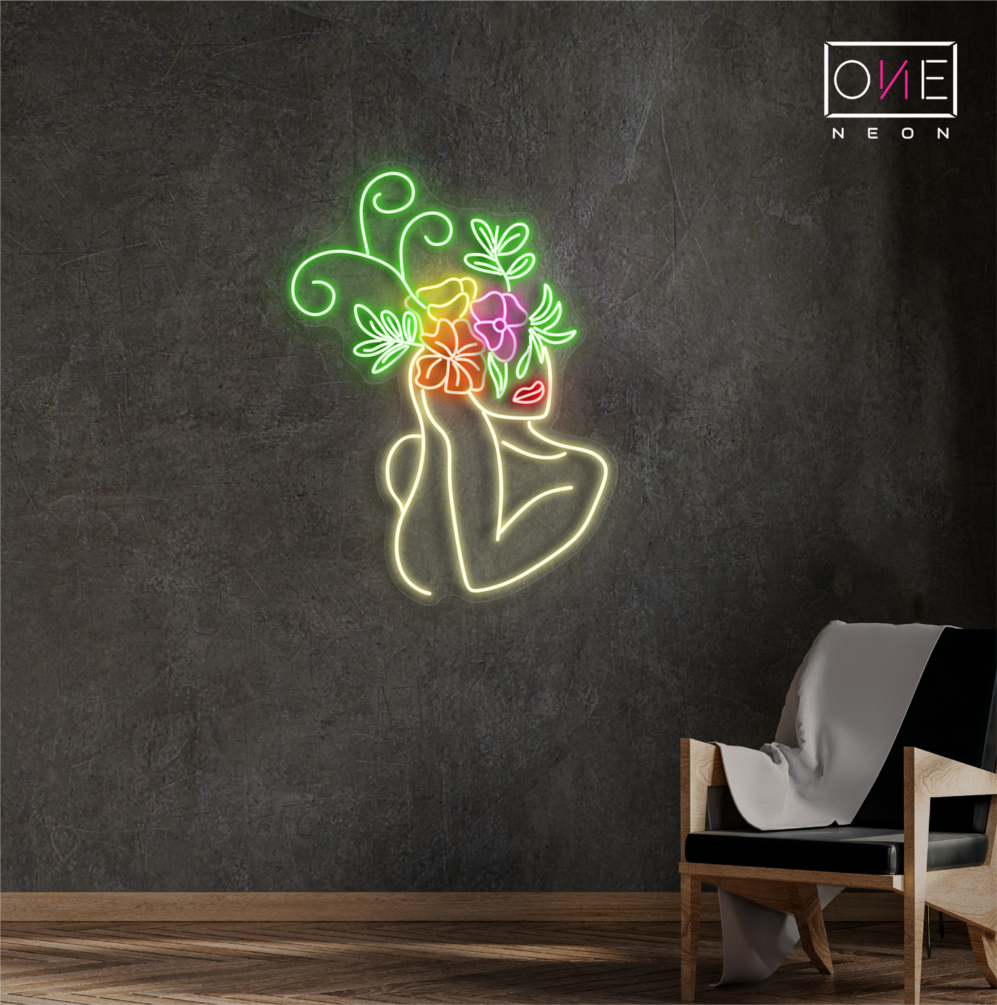 Enseigne néon LED œuvre d'art florale