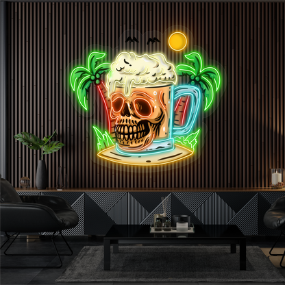 Enseigne néon LED bière Skull Island