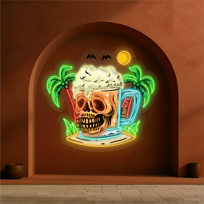 Enseigne néon LED bière Skull Island