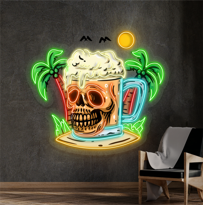 Enseigne néon LED bière Skull Island