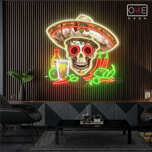 Enseigne néon LED Tête de mort mexicaine