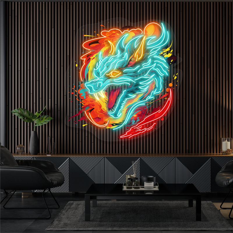 Enseigne néon LED Dragon de feu Furie artistique