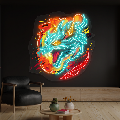 Enseigne néon LED Dragon de feu Furie artistique
