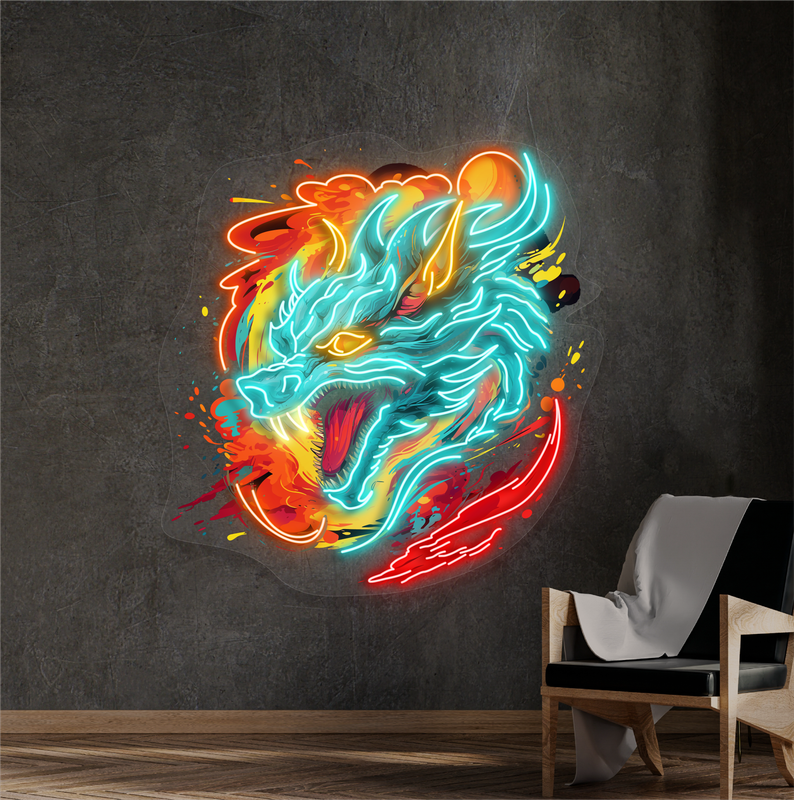 Enseigne néon LED Dragon de feu Furie artistique
