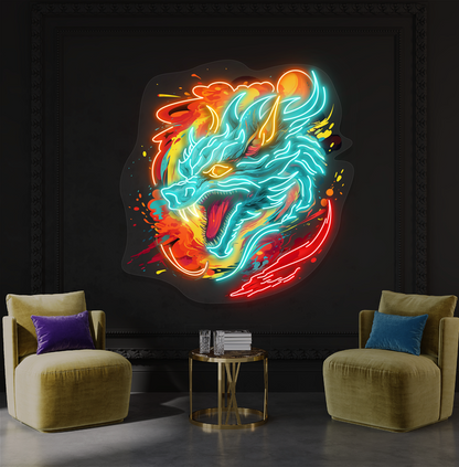 Enseigne néon LED Dragon de feu Furie artistique