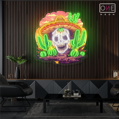 Enseigne néon LED murale crâne mexicain du désert