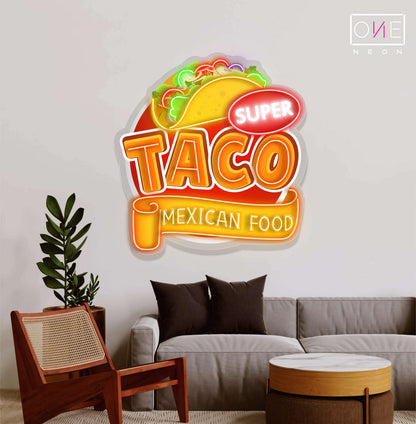 Enseigne néon LED Super Taco Mexican Food Artwork