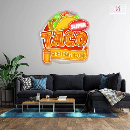 Enseigne néon LED Super Taco Mexican Food Artwork