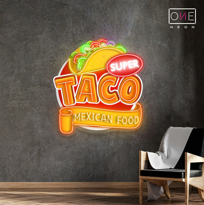 Enseigne néon LED Super Taco Mexican Food Artwork