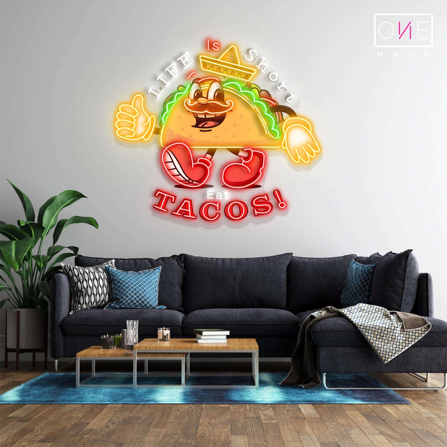 Enseigne néon LED "La vie est courte, mange des tacos"